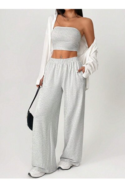 KİNNEAS بنطلون نسائي فضفاض كبير الحجم باللون الرمادي، بنطلون رياضي مريح من ال...