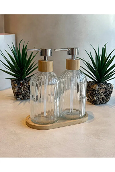 ZİBAK Zibern Home 2li Bambu stantlı Cam Sıvı sabunluk seti
