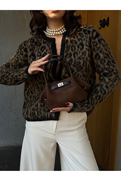 Marvelis حقيبة يد نسائية من الجلد السويدي بتفاصيل قفل من PİRLO