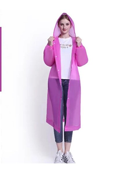 pialbatro Pembe Yağmurluk Eva Kumaş Kapşonlu Standart Beden