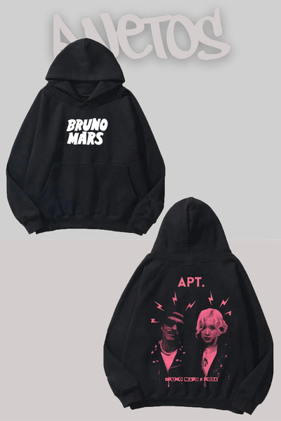 Anetos Bruno Mars 7 Дизайн Чорна Футболка з принтом спереду і ззаду