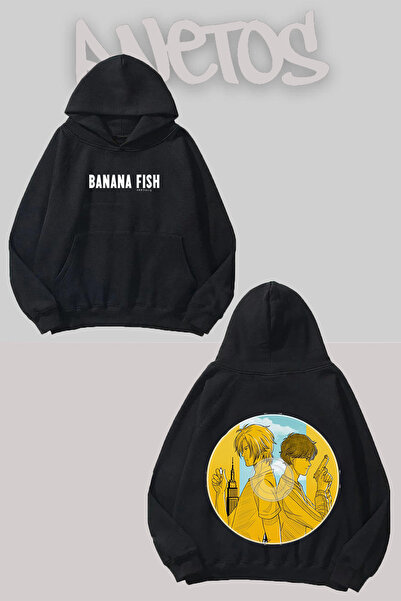 Anetos Design Banana Fish Negru Față Spate cu imprimeu Swea tricou