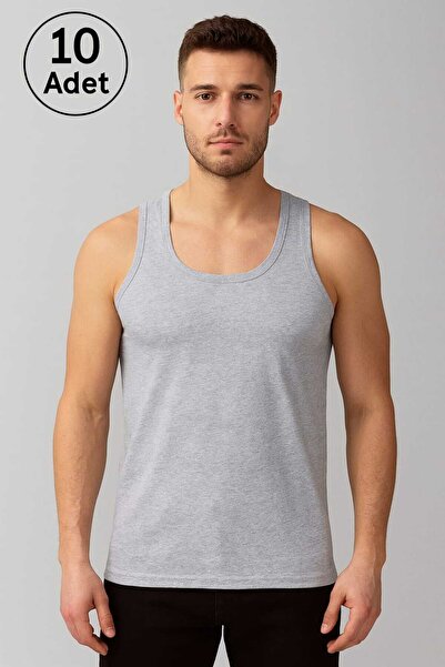 SEDEF YILDIZ Gray Strap Men's Undershirt Advantageous Package 10 Pieces Cotton