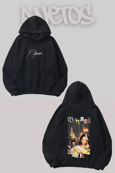 Anetos Rihanna 4 Design Negru Față Spate cu imprimeu Swea tricou