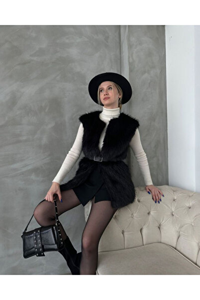 MODA Black Furry Faux Vest