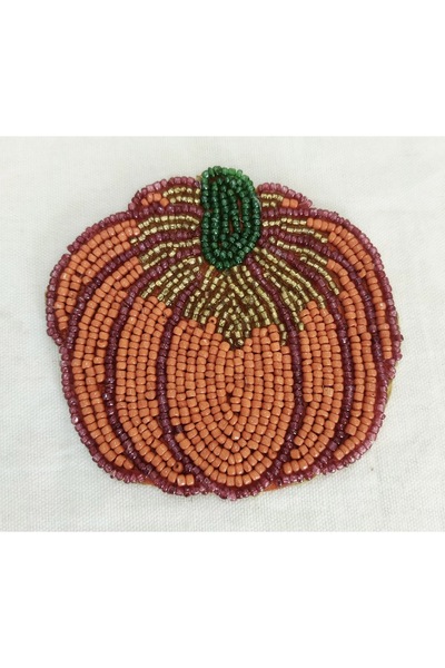 Hatice sakallı design 1Pc Pumpkin Bead Embroidered Coaster Autumn Pumpkin Coa...