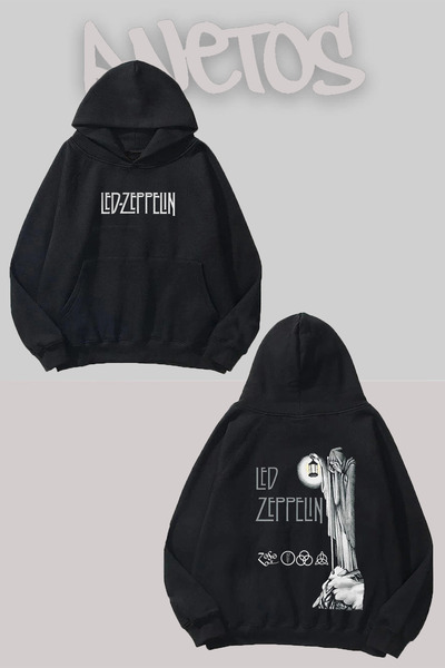 Anetos Led Zeppelin 4 Design Negru Față Spate cu imprimeu Swea tricou