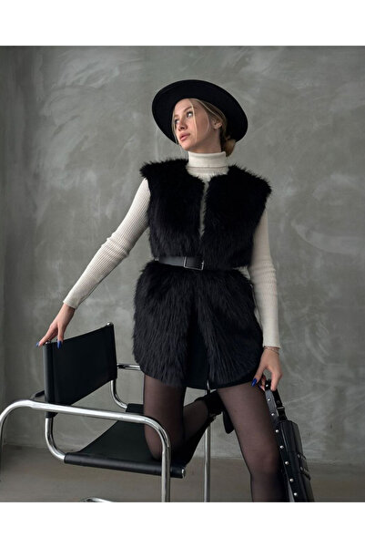 MODA Black Furry Faux Vest