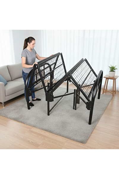l'elefante Single Size Foldable Metal Platform Bed Frame, 90x190 cm Heavy-Duty Iron Slat Support,