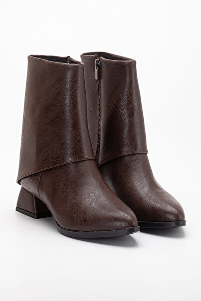 Bilalim Shoes Kadın Kahve Sivri Burun Bot Kovboy Kısa Topuklu Günlük Bot 603