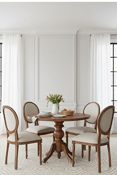 Woodenbend Orlando Ceviz Rengi Yuvarlak Masa Takımı 100 cm – 4 Döşemeli Kayın...