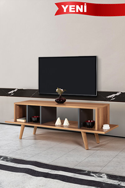 Evmo Home 3346 Tire 130 Cm ( AHŞAP AYAKLI ) TV Ünitesi , Söğüt - Antrasit