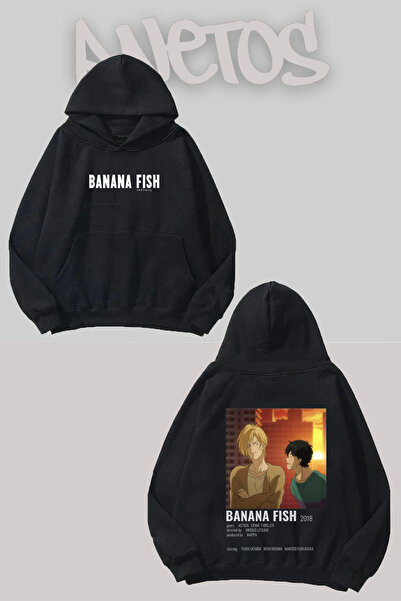 Anetos Banana Fish 1 Design Negru Față Spate cu imprimeu Swea tricou