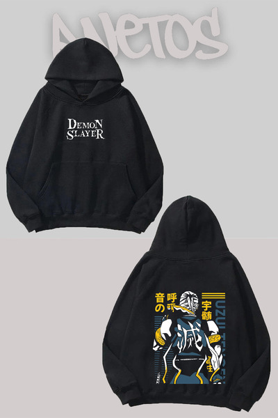 Anetos Demon Slayer 27 Design Negru Față Spate cu imprimeu Swea tricou