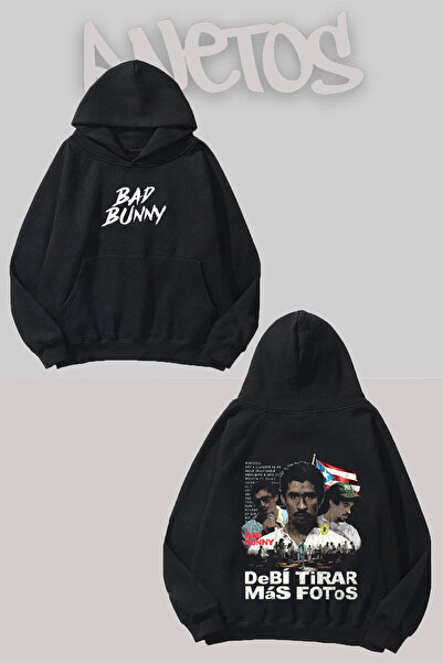 Anetos Φούτερ Bad Bunny 3 Σχέδιο Μαύρο Μπροστινό Πίσω με τύπωμα