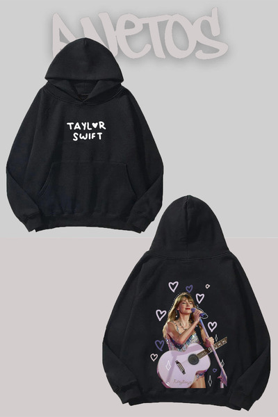 Anetos تيشيرت تايلور سويفت 14 بتصميم أسود مطبوع من الأمام والخلف