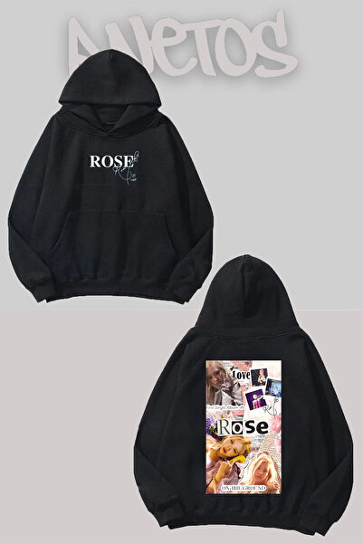 Anetos Blackpink Rose 4 Design Negru Față Spate cu imprimeu Swea tricou