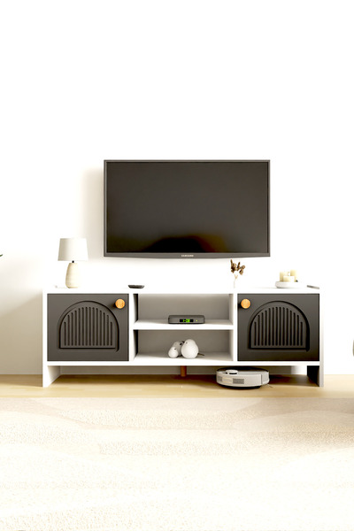 interGO Molde Bohem Tv Sehpası MDF Membran Kapaklı Raflı Tv Ünitesi Televizyon Sehpası