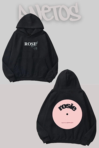 Anetos سويت شيرت بلاك بينك روز 6 بتصميم أسود مطبوع من الأمام والخلف