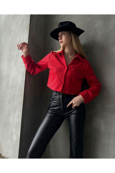 VELZANA Red Suede Short Shirt