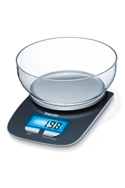 Beurer Kitchen Scale, Dishwasher-Safe Bowl, Blue Backlit Display, Compact Design, KS25 - 1.2L