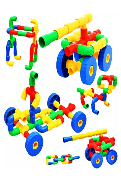 welcomein Pipe Lego 72 Pieces Pipe Block Set with Wheels Pipe Intelligence Educational Blocks Motor Skill Coordination