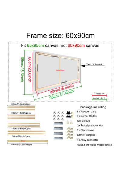 Choice4 60x90cm Natural Solid Wood 24 Sizes DIY Wood Frame Kit for Canvas Oil...