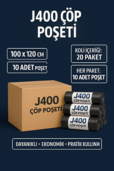 MERİP PLASTİK 1 KOLİ J 400 ÇÖP POŞETİ- 20 PAKET- 10 LU- JUMBO BOY- 80X110 CM - J400- SİYAH KALIN ÇÖP POŞETİ