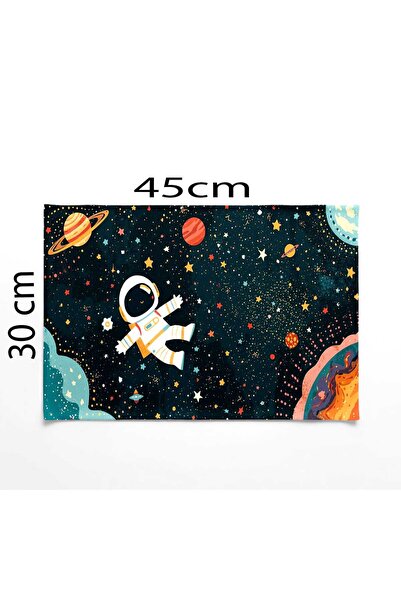 Okul Öncesi ve İlkokul Astronot ve Gezegenler Beslenme Örtüsü Yıkanabilir Masa Örtüsü 30x45cm