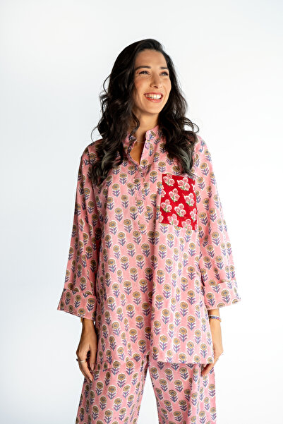 Sobia Gulzad Pink Floral Block Print Set