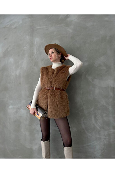 MODA Camel Fur Faux Fur Vest