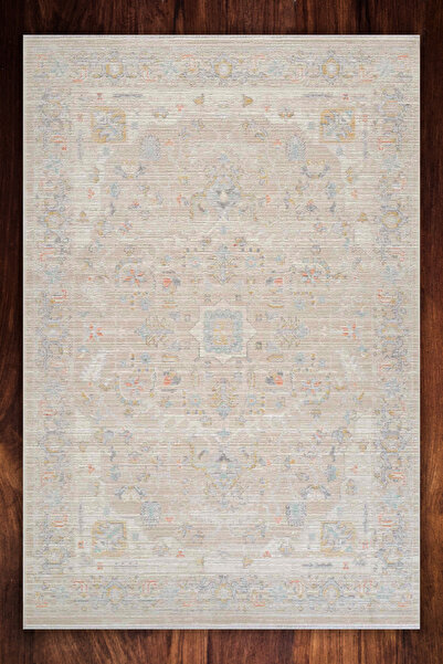 The Reef Design Klasik Bej Krem Eskitme Dokuma Makine Halısı Yumuşak Dokulu Tozumaz Salon Mutfak Halısı Rustera2222