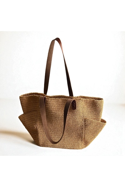 Aysha co El Yapımı Kağıt İp Çanta | El Örgüsü Plaj Çantası – 50×33×12cm