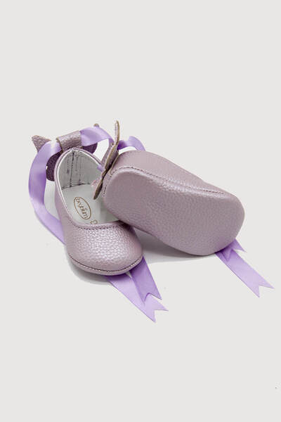 Beybium Genuine Leather Butterfly Decorated Baby Ballet Moccasin Lilac
