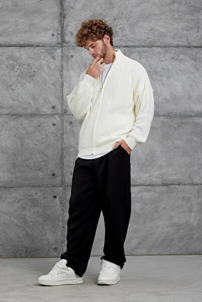 NOMARC Πλεκτό υπερμεγέθη με φερμουάρ σε λευκό εκρού