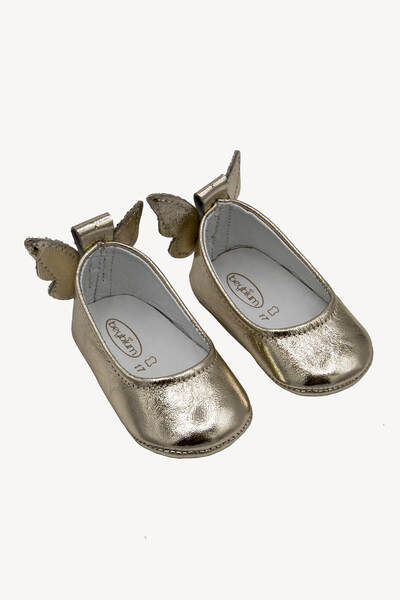 Beybium Genuine Leather Butterfly Decorated Baby Ballet Shoes Moccasin Gold