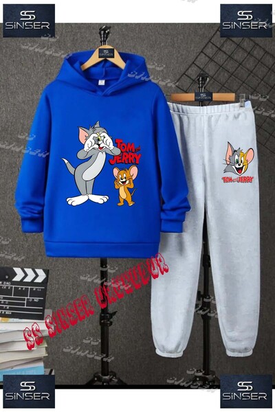 SS SİNSER Çocuk Unısex "TOM VE JERRY ELLER KALP"Baskılı Kapşolu Eşofman Takımı