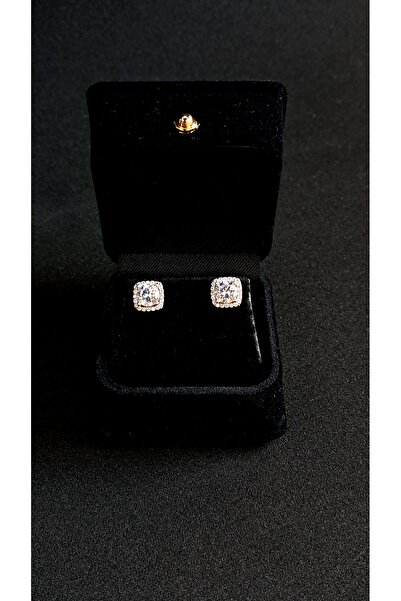 Zarafet Takı Kare Çerçeve Tektaş Beyaz Gümüş Küpe