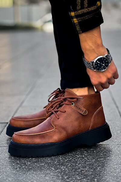Zapatos CH213 Bryggen Erkek Spor Günlük Bağcıklı ve Fermuarlı Cilt Bot CST - Taba