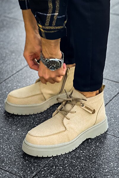 Zapatos CH213 Bryggen Erkek Spor Günlük Bağcıklı ve Fermuarlı Süet Bot SKT - Kum