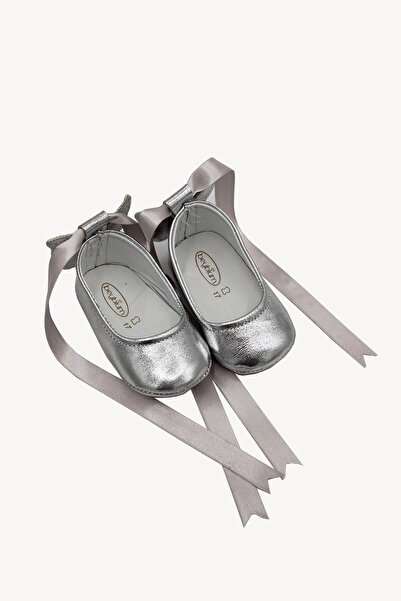 Beybium Genuine Leather Butterfly Decorated Baby Ballet Moccasin Silver