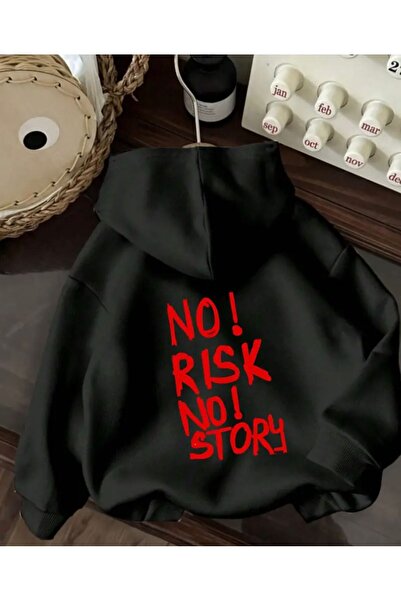 FAYN سترة رياضية / هودي كبيرة الحجم مطبوعة بعبارة 'لا مخاطرة لا قصة' من موتولو