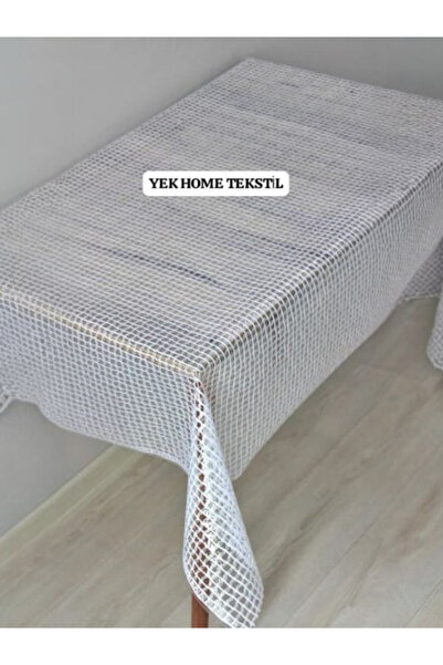 YEK HOME TEKSTİL Beyaz Hasır Lüx Pvc Kaplamalı Silinebilir Masa Örtüsü Su Geç...
