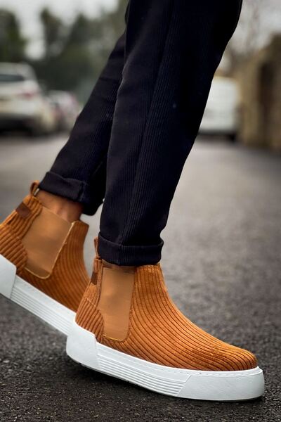 Zapatos CH069 Harmany Erkek Spor Günlük Chelsea Tipi Bağcıksız Kadife Kumaş Bot KBT - Taba