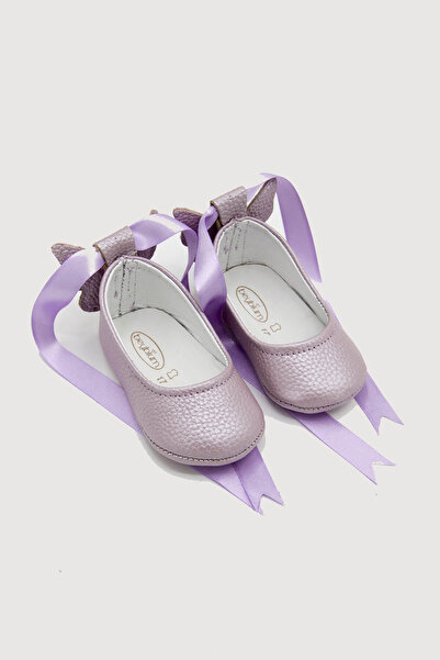 Beybium Genuine Leather Butterfly Decorated Baby Ballet Moccasin Lilac