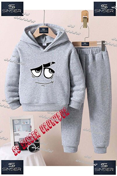 SS SİNSER Children's Unisex Printed Hooded Tracksuit Set with Face and Eyes P...