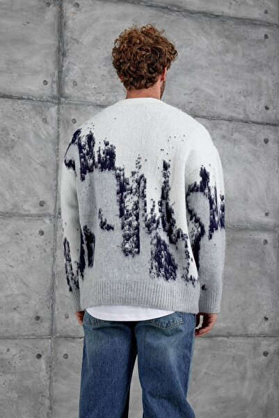 NOMARC Μάλλινο πλεκτό υπερμεγέθη με σχέδιο εκρού λευκό 251