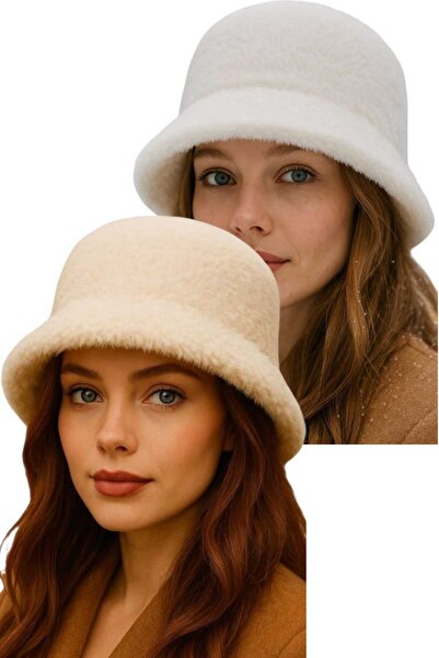 Trenderrs Women's Soft Plush Adjustable Drawstring Bucket Hat Set of 2