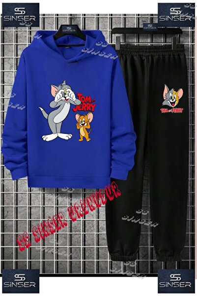 SS SİNSER Çocuk Unısex "TOM VE JERRY ELLER KALP"Baskılı Kapşolu Eşofman Takımı