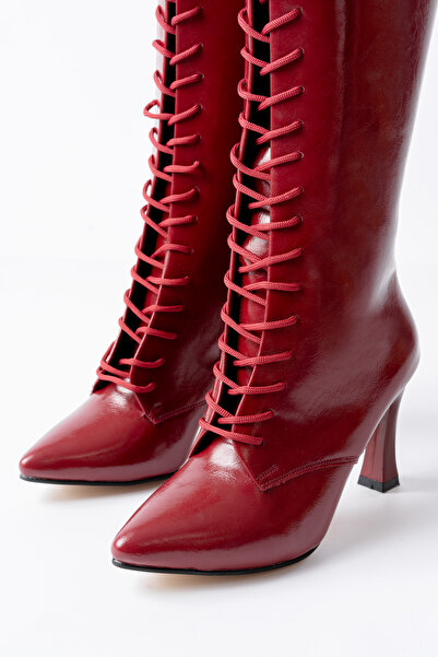 SEEM & BE RACHEL Kadın Bağcıklı Fermuarlı Kadın Bordo Rugan Çizme